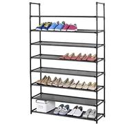 BAKAJI Zapatero Slim ahorro de espacio 8 estantes para zapatos de tela, estructura de metal, color negro, decoración de entrada, hogar, diseño moderno, fácil de montar, tamaño 150 x 100 x 28 cm