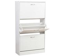 BAKAJI Zapatero zapatero de madera MDF con 3 puertas porta zapatos abatibles, asas de metal de doble profundidad, tamaño compacto Slim 63 x 24 x 115 cm Entrada Casa (Blanco fresno)