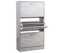 BAKAJI Zapatero Zapatero de Madera MDF con 3 Puertas Porta Zapatos abatibles, Asas de Metal de Doble Profundidad, tamaño Compacto Slim 63 x 24 x 115 cm, Ahorra Espacio en la Entrada de casa (Gris)