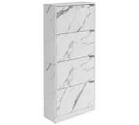 BAKAJI Zapatero Zapatero de Madera MDF con 4 Puertas para Zapatos abatibles, Asas retráctiles, Doble Profundidad, tamaño Compacto, 63 x 24 x 150 cm, Ahorra Espacio, Entrada casa (mármol)