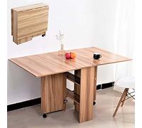 BAKAJI ZFT-2 Mesa de Comedor Plegable con Ruedas Estante Multifuncional para Comedor Salón Mesa Auxiliar 3 Formas Espacio Ahorrado Madera