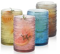 BAKAMITAYI Hobnail - 4 vasos altos con diseño en relieve, vasos de vidrio de 12 onzas, vaso de agua alto, juego de cristalería vintage para jugo, cóctel, whisky