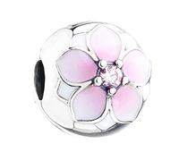Bakcci Cuentas de Clip con Capullo de Magnolia Rosa, colección Primavera, de Plata 925, compatibles con Pulseras Originales Pandora, para Joyas y Abalorios de Bricolaje