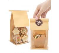 Bake Choice 50 Bolsas Pequeñas para Galletas con Sello, Bolsas de Panadería con Ventana, Resellable para Magdalenas, Golosinas, Brownie, Dulces, Granola