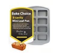 Bake Choice Mini molde para pan, 8 cavidades antiadherentes de acero al carbono para pan de plátano, pan de maíz, brownies, tarta de queso, magdalenas, pastel de libra pequeño, sartén para pan