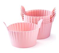 Bakecat Moldes grandes para magdalenas y moldes para freidora de aire, molde para huevos, paquete de 6, color rosa