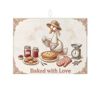 Baked with Love - Tapete de secado de platos para encimera de cocina, tapete escurridor de platos absorbente vintage de granja, acogedor tapete de secado de microfibra rústica para encimera de cocina