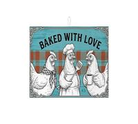 Baked with Love - Tapetes de secado de platos para encimera de cocina, tapete escurridor de platos absorbente de pollo vintage, almohadilla de secado de microfibra rústica para cocina, cafetería, bar