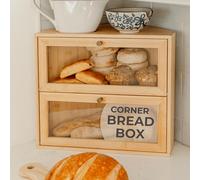 BakedBin Panera esquinera para encimera de cocina, nuevo diseño 2026, caja de pan de madera de bambú vintage, grande, almacenamiento de doble capa para pan casero, masa madre, panera, organizador