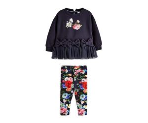 BAKER BY TED BAKER Niñas Conjunto de 2 piezas de sudadera con bajo de malla y lazos y leggings Azul Marino 2 Años-3 Años