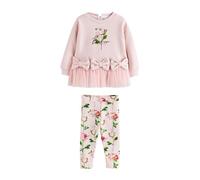 BAKER BY TED BAKER Niñas Conjunto de 2 piezas de sudadera con bajo de malla y lazos y leggings Rosa 5 Años-6 Años