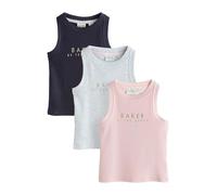 BAKER BY TED BAKER Niñas Pack de 3 Camisetas acanaladas sin Mangas con Espalda de Nadador Pink/Black/White 10 Años