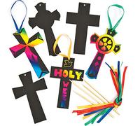 Baker Ross Adornos en forma de cruz para rascar y colgar, manualidades cristianas scratch art para niños escuela dominical iglesia (pack de 12).