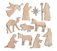 Baker Ross AT266 Mini Formas Natividad de Madera para Manualidades, Recortes de Bricolaje de Madera Navideña (Paquete de 45)