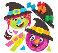 Baker Ross AW785 Juego de Platos Decorativos con Diseño de Bruja - Paquete de 4, Haz Tus Propios Platos Decorativos, Ideal para Fiestas y Actividades Infantiles de Halloween
