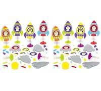 Baker Ross AX181 - Juego de 8 juguetes para saltar cohetes espaciales con divertidas figuras espaciales para manualidades, pegatinas de espuma, juguetes de arte (Paquete de 2)