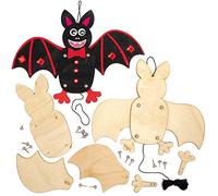 Baker Ross AX195 Kits Marionetas De Madera Murciélago De Halloween - Paquete De 4, Juegos De Pintura De Artesanía En Madera Para Niños, Proyectos De Arte