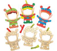 Baker Ross AX399 Portafoto De Madera Con Diseño De Elfo Navideño - Paquete De 10, Decoraciones Navideñas Para Que Los Niños Diseñen Y Decoren, Manualidades Navideñas Caseras