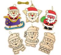 Baker Ross AX420 Decoraciones De Madera Papá Noel - Paquete De 12, Decoraciones Navideñas Para Que Los Niños Hagan Y Exhiban, Proyecto Ideal De Manualidades Para Niños
