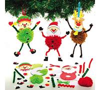 Baker Ross AX486 Kits Decoración De Pompones Navideños - Paquete De 3, Suministros Creativos De Arte Y Manualidades Navideños Para Que Los Niños Hagan Y Decoren