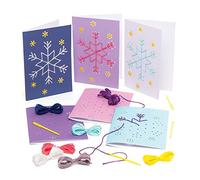Baker Ross AX591 Kit De Felicitaciones Copo De Nieve - Paquete De 6, Manualidades Para Niños Para Coser, Enhebrar Y Decorar Para Tarjetas De Navidad