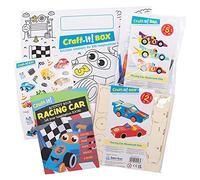 Baker Ross CBS022 - Paquete de manualidades para coches de carreras para niños, dos divertidos kits creativos, pegatinas y libro de actividades para niños y niñas