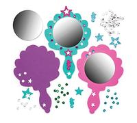 Baker Ross- Decora tu propio espejo de madera de mano de sirena (Pack de 4)-Manualidades con espejo para que los niños decoren y personalicen