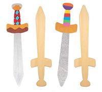 Baker Ross Espadas Largas De Madera de Caballero AT697 (paquete de 4) para proyectos de arte y manualidades para niños, surtidos