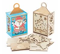 Baker Ross FC144 Kits de Linterna de Madera de Navidad - Paquete de 3, Juego de Manualidades de Madera para Niños, Actividades Creativas de Navidad para que los Niños Coloreen, Decoren y Exhiban