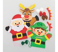 Baker Ross FC157 Marionetas de Mano para Navidad - Paquete de 4, Marionetas para Niños, Ideal para Fiestas y Cuentos Infantiles