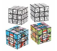 Baker Ross FC171 Cubos de Rompecabezas Navideños para Colorear - Paquete de 4, Juguetes de Rompecabezas, Rellenos de Calcetines para Niños, Manualidades Navideñas para Niños