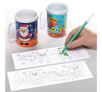 Baker Ross FC186 Tazas Navideñas para Colorear para Niños - Paquete de 3, Colorea tu propia Taza, Manualidades para que los Niños Personalicen y Utilicen