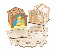 Baker Ross FC206 Kit Modelo de Madera Establo de Natividad - Paquete de 3, Portavelas para Decorar y Exhibir, Manualidades de Madera para Niños, Proyecto Ideal de Manualidades Navideñas