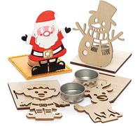 Baker Ross FC286 Portavelas de Navidad de madera para niños - Paquete de 4, Portavelas decorativo, Ocio creativo para niños