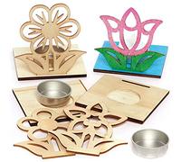 Baker Ross FC730 Kit de Portavelas de Madera Flores - Juego de 4, Artesanía en madera