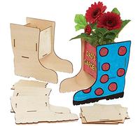 Baker Ross FC734 Macetas de Madera Botas de Agua - Juego de 3, Actividades Manuales para Niños