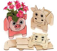 Baker Ross FC811 Macetas de Madera de Animales de Granja - Juego de 3, Actividades Manuales para Niños