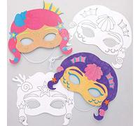 Baker Ross FE188 Máscaras de Disfraz de Sirena para Colorear - Paquete de 10, máscaras para niños para decorar