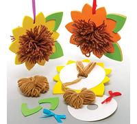 Baker Ross FE194 Kits de Manualidades con Pompones Girasol - Paquete de 3, arte infantil Haz tu propio pompón esponjoso