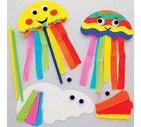 Baker Ross FE235 Kits de Marionetas de Medusas - Paquete de 8, manualidades coloridas para que los niños construyan sus propias varitas arcoíris