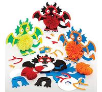Baker Ross FE247 Kits de Manualidades con Pompones Dragon - Paquete de 3, arte infantil Haz tu propio pompón esponjoso
