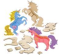 Baker Ross FE265 Kits de Madera de Unicornio - Paquete de 4, manualidades de madera para que los niños decoren y exhiban, actividad educativa para niños