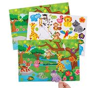 Baker Ross FE284 Escenas de Pegatinas de Animales de la Jungla - Paquete de 5, pegatinas para niños, ideal para actividades de arte y manualidades infantiles en el hogar