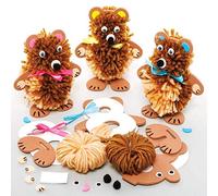 Baker Ross FE362 Kits de Manualidades con Pompones Oso de Peluche - Paquete de 3, arte infantil Haz tu propio pompón esponjoso