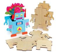 Baker Ross FE378 Kits Macetas de Madera de Robot - Paquete de 3, haz tu propia maceta, macetas para que los niños decoren, actividades creativas para niños