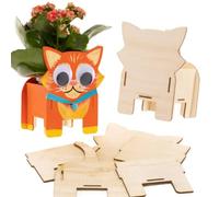 Baker Ross FE386 Kits Macetas de Madera de Gato - Paquete de 3, haz tu propia maceta, macetas para que los niños decoren, actividades creativas para niños