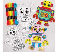 Baker Ross FE410 Kits Punto de Cruz Robot para Colorear - Paquete de 6, costura para principiantes, haz el tuyo propio para niños, punto de cruz para niños