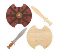 Baker Ross FE458 Espadas y Escudos de Madera de Gladiador - Paquete de 2, espada y escudo de madera para decorar, pintar tus propios juegos para niños, juego de disfraces para niños