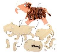 Baker Ross FE466 Marionetas de Madera Tigre de Dientes de Sable y Mamut - Paquete de 4, construye tus propias marionetas, marionetas para niños, kit de modelo de madera