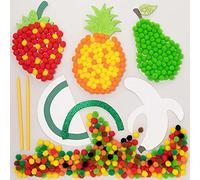 Baker Ross FE478 Kit de Manualidades con Pompones Fruta - Paquete de 5, tarjeta autoadhesiva con manualidades de pompones de colores